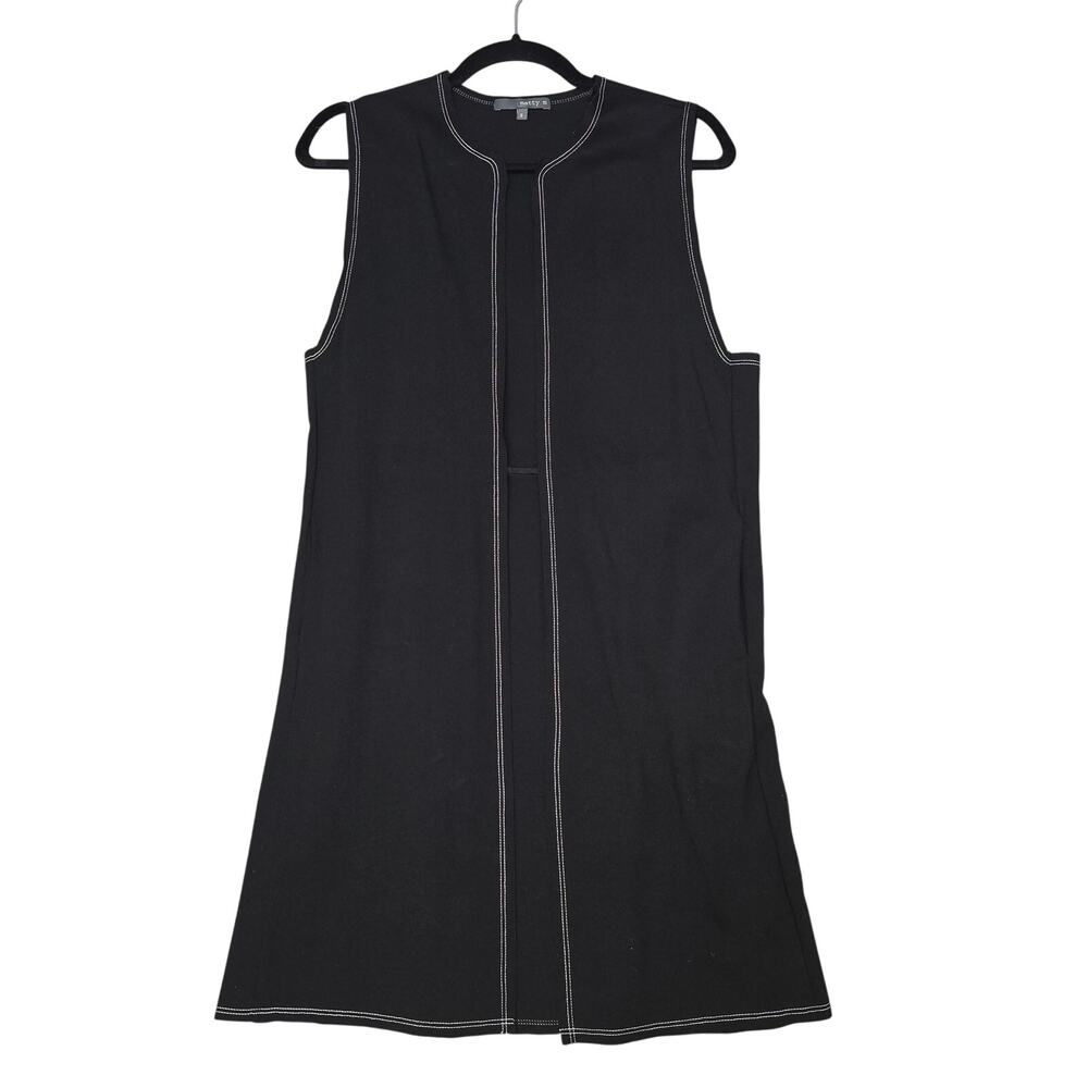 Matty M Duster Cardigan Womens Small Black Sleeveless Exposed Stitch Pockets USA